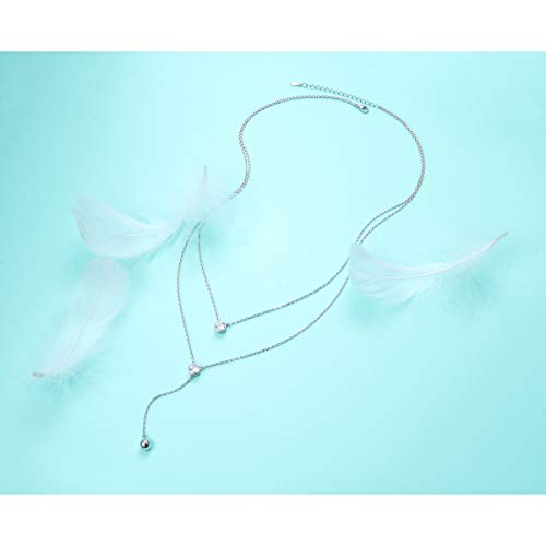 FLYOW Layered Necklace S925 Sterling Silver Y Shaped Jewelry - style: Two Round CZ Style