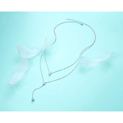 FLYOW Layered Necklace S925 Sterling Silver Y Shaped Jewelry - style: Two Round CZ Style