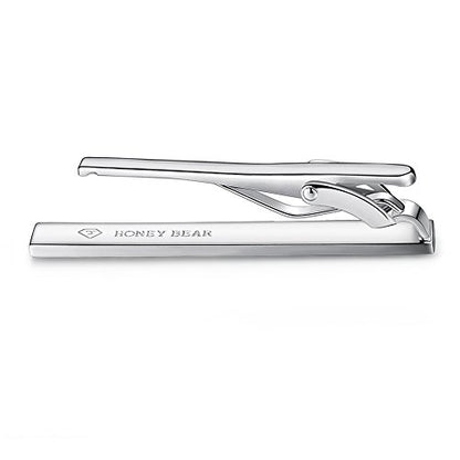 HONEY BEAR 2.12" Standard Tie Clip Bar 3-Piece Set for Men Wedding Business | Classic Minimalist, Steel-Plated Copper Base, Gift-Boxed, Thickened, Rounded Corners, Easy to Slide On, No Snag or Wrinkle - style: Silver Brushed Horizontal with box
