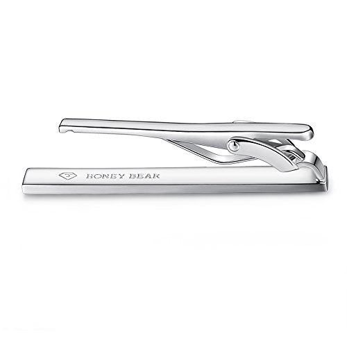 HONEY BEAR 2.12" Standard Tie Clip Bar 3-Piece Set for Men Wedding Business | Classic Minimalist, Steel-Plated Copper Base, Gift-Boxed, Thickened, Rounded Corners, Easy to Slide On, No Snag or Wrinkle - style: Silver Brushed Horizontal with box