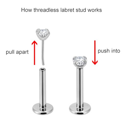 20g/18g/16g Titanium Press Fit Threadless Push in Labret Stud