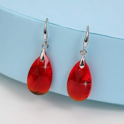 Austrian Crystal Teardrop Dangle Hook Earrings for Women 14K Gold Plated Hypoallergenic Jewelry - color: Red