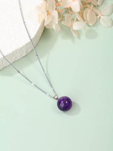 Jovivi Amethyst Obsidian Healing Crystals Ball Necklace for Women Men | 14mm Natural Stone Round Ball Bead Necklace Handmade Gemstone Pendant Protection Crystals Birthstone Jewelry - color: Amethyst