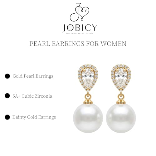 Pearl Earrings for Women Trendy, 14k Gold Plated Freshwater CZ Leaf Pearl Dangle Drop Gold Earrings Lightweight Hypoallergenic Stud Earring Bridesmaid Wedding Gold Jewelry for Women Gifts - style: cz big pearl earrings