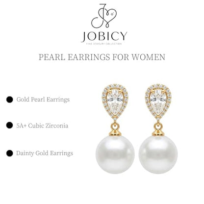 Pearl Earrings for Women Trendy, 14k Gold Plated Freshwater CZ Leaf Pearl Dangle Drop Gold Earrings Lightweight Hypoallergenic Stud Earring Bridesmaid Wedding Gold Jewelry for Women Gifts - style: cz big pearl earrings