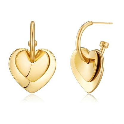 Two Tone Heart Dangle Earrings for Women Gold and Silver Heart Hoop Earrings 14K Gold Plated Valentine's Day Trendy Jewelry Everyday Jewelry - color: gold B