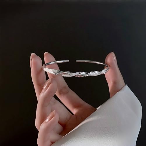 925 Sterling Silver Bracelet Plated Cuff Bangle Bracelet Fashionable Multi-layer Cross Wire Bangle Bracelet Open Adjustable Wide Cuff Bracelet for Teen Girls Fashion Jewelry - color: 8