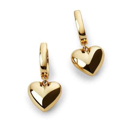 Ana Luisa Puffed Heart Earrings - Heart Charm Huggie Hoops and Earring Stud Styles - Dainty 14K Gold Plated, Silver Rhodium Plated & Mixed Metal Silver & Gold Earrings - Hypoallergenic Water-Resistant - color: Gold Drop