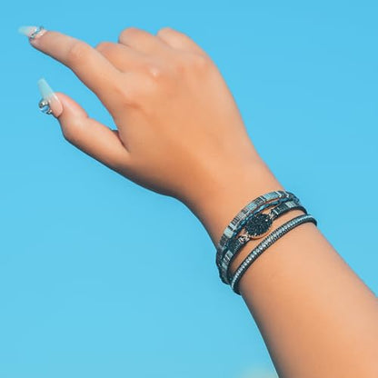 Boho Chunky Leather Wrap Bracelets Stackable Beaded Western Country Jewelry | Crystal Bead Trendy Layered Cuff Magnetic Clasp Stack Bohemian Statement Costume Outfits Cowgirl Fashion Hippie Accessories - color: Boho Black, size: 7.7"