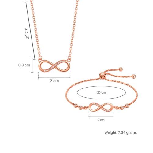 Nilu's Collection Infinity Shape Cubic Zirconia Diamond Bracelet for Women, Jewelry for Gift, Adjustable Charm Bracelet (Rose Gold Necklace + Bracelet) - color: Rose Gold Pendant + Bracelet