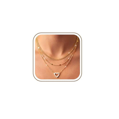 RANKEEF Layered Gold Necklaces for Women Sterling Silver Necklace Waterproof Silver Necklace For Women Adjustable Sterling Silver Necklace For Women Set Jewelry Gift - color: Gold-A