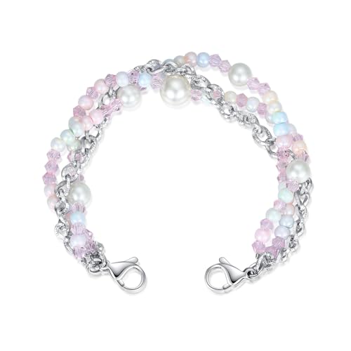 mnmoom lnterchangeable Medical Alert Bracelets-Stainless Steel Chain with lobster clasps-Just Chain - color: 3 pink beading Chain