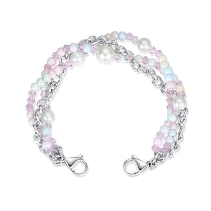 mnmoom lnterchangeable Medical Alert Bracelets-Stainless Steel Chain with lobster clasps-Just Chain - color: 3 pink beading Chain
