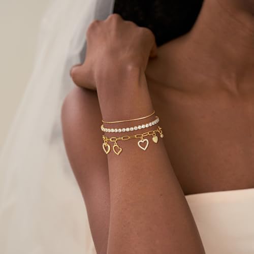 3PCS Charm Gold Bracelets for Women Non Tarnish,14k Plated Gold Bracelet Stack Cute Dainty Stackable Trendy Bow Cross Clover Bracelets Set Tarnish Free Gold Jewelry for Women Gifts - color: Heart-Gold