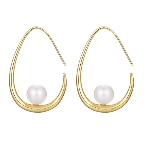14k Gold Plated Lightweight Pearl Earrings,Trendy Jewelry,Teardrop Hoop Earrings for Women,Pearl Drop Earrings,Elegant Jewelry for Gifts - color: gold drop pearl