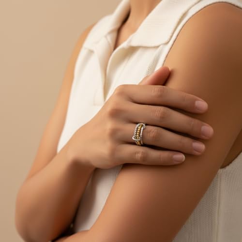 Stackable Rings for Women Non Tarnish Gold Silver Mixed Metal Wedding Band Set Gold Plated Stainless Steel with Cubic Zirconia Dainty Statement Thumb Ring Gift for Christmas Birthday Anniversary Jewelry - style: Silver Triple Band Ring