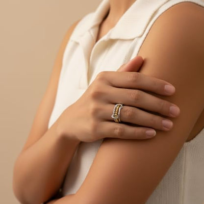 Stackable Rings for Women Non Tarnish Gold Silver Mixed Metal Wedding Band Set Gold Plated Stainless Steel with Cubic Zirconia Dainty Statement Thumb Ring Gift for Christmas Birthday Anniversary Jewelry - style: Silver Triple Band Ring