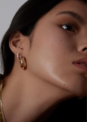 CONRAN KREMIX Waterproof Chunky Gold Hoops Earrings for Women Non Tarnish, Thick Gold Plated Circle Open Hoop,Lightweight Hollow Earrings Trendy - color: 25MM-Gold