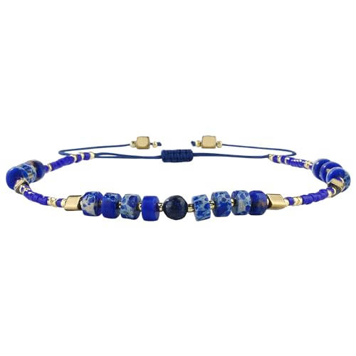 KELITCH Crystal Agate Friendship Bracelet Handmade Seed Beads Adjustable Bracelets for Women - color: Blue 15E
