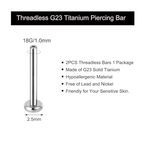 Threadless Bar G23 Titanium 20G 16G 18G Replacement Post Bar Flat Back Stud Earrings for Helix Cartilage Lobe Medusa Labret Nose Tragus Conch Piercing Jewelry - size: 18g 12mm, style: Disc 2.5mm,2Pcs Threadless Bars