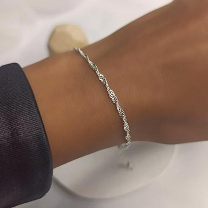 Sterling Silver Chain Bracelets for Women - Dainty 925 Silver Adjustable Bracelets, Minimalist Layering Jewelry, Stackable Chain Styles - style: D