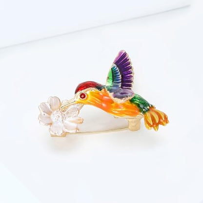 Enamel Bird Brooch for Women Rhinestones Owl/Hummingbird/Eagle/Toucan Lapel Pin Cute Bird Brooches Jewelry Gifts for Mom Wife - color: Green-Hummingbird 3