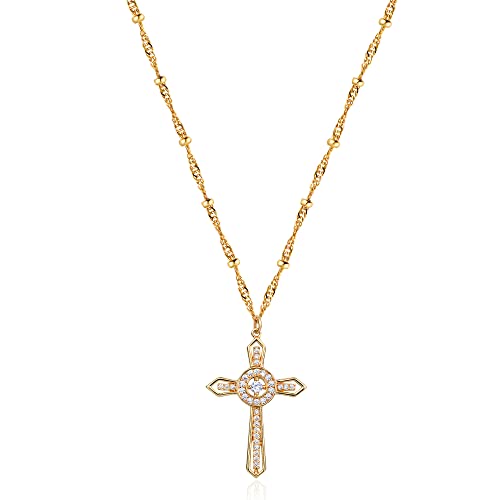Fettero Cross Necklace for Women Faith Pendant 14K Plated Dainty Chain Necklaes Minimalist Simple Tiny God Lords Prayer Religious Jewelry - style: Circle Arrow Cross
