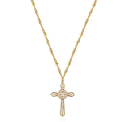 Fettero Cross Necklace for Women Faith Pendant 14K Plated Dainty Chain Necklaes Minimalist Simple Tiny God Lords Prayer Religious Jewelry - style: Circle Arrow Cross