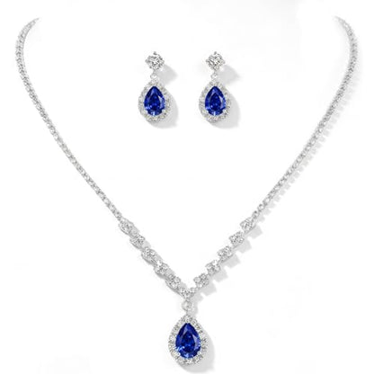 Unicra Bride Crystal Necklace Earrings Set Bridal Wedding Jewelry Sets Rhinestone Choker Necklace Prom Costume Jewelry Set for Women and Brides - color: Dark Blue