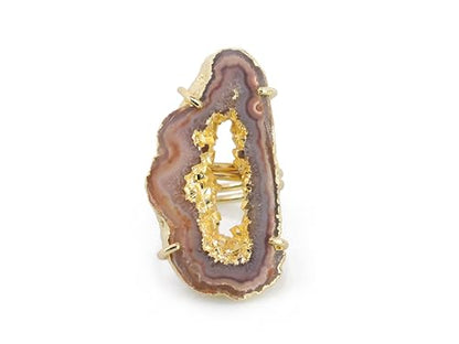 Ring Geode Druzy Slice Unique And Stylish Statement Gold Plated Jewelry Natural Gemstone Stone size 25-35 mm Approximately Adjustable Shank US Scale Size 6-9 - color: Orange