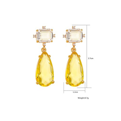 Crystal Earrings CXUEMH Teardrop Earrings for Women Blue and Green Dangle Earrings Elegant Earrings for Prom Emerald Green Earrings Formal Jewelry Crystal Drop Earrings - color: white and yellow