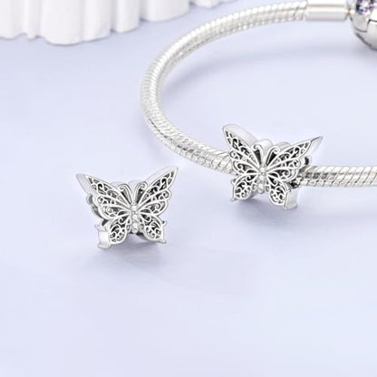 NARMO 925 Sterling Silver Charm Bead for Bracelets Silver Charms for Women - color: Retro Butterfly