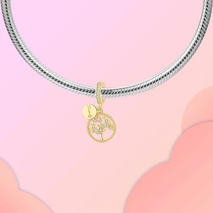 925 Sterling Silver Charms fits Bracelets and Necklace Pendant Bead Charms Jewelry Gift for Women Family Friends - style: Gold Fmaily Tree Charm