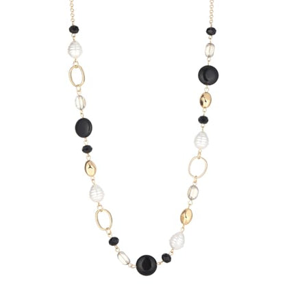 Long Gold Necklaces for Women Trendy Beaded Chain Necklace Chunky Costume Jewelry Gifts for Her - color: Black Agate