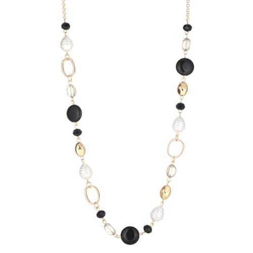 Long Gold Necklaces for Women Trendy Beaded Chain Necklace Chunky Costume Jewelry Gifts for Her - color: Black Agate