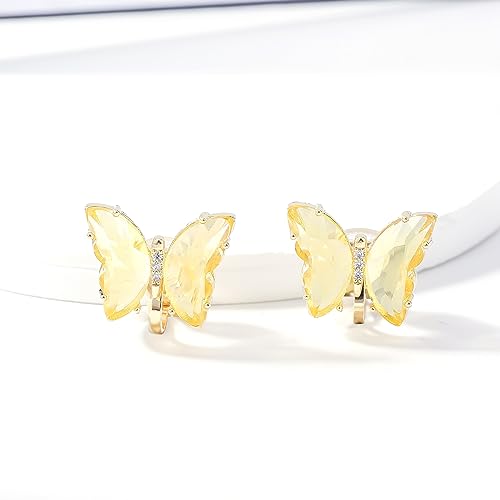 YOQUCOL Butterfly Shape Crystal Clip On Earrings Non Pierced Golden Stud for Women - color: Yellow