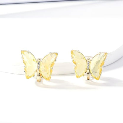 YOQUCOL Butterfly Shape Crystal Clip On Earrings Non Pierced Golden Stud for Women - color: Yellow