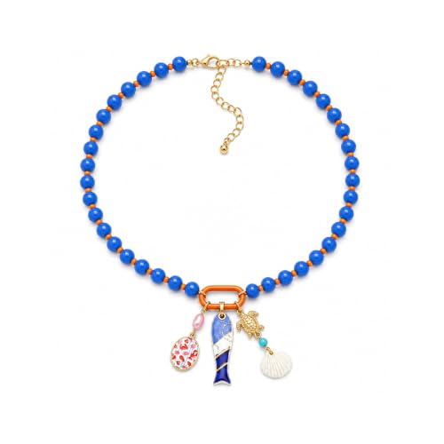 LIU JUN Colorful Beaded Necklace for Women, Chunky Boho Fish Starfish Conch Pendant Acrylic Bead Necklaces Cute Y2K Summer Beach Jewelry Gifts - color: Sea Turtle