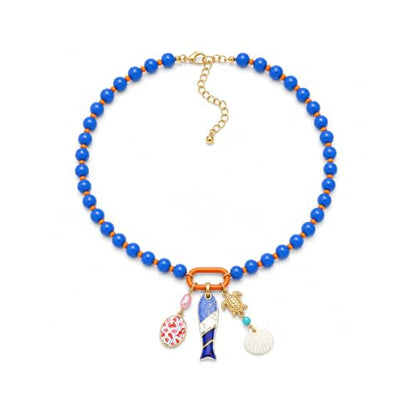 LIU JUN Colorful Beaded Necklace for Women, Chunky Boho Fish Starfish Conch Pendant Acrylic Bead Necklaces Cute Y2K Summer Beach Jewelry Gifts - color: Sea Turtle