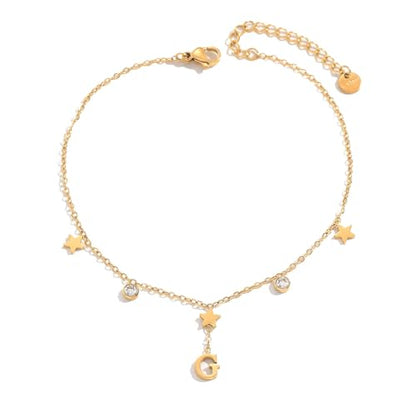 Initial Anklet for Women, 18K Gold Plated Waterproof Ankle Bracelet, Star CZ Letter A-Z Personalized Beach Foot Jewelry - color: G