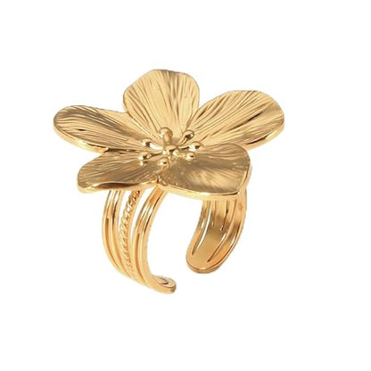 Gold Flower Ring for Women Trendy Silver Flower Statement Ring Adjustable Minimalist Rings Jewelry - color: Gold, style: Flower A