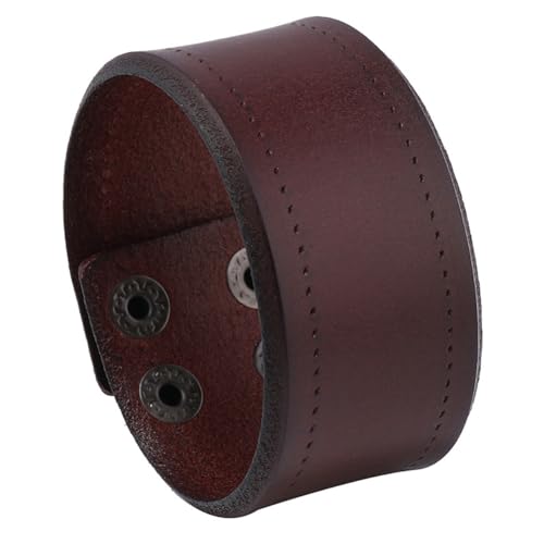 Wide Cowhide Adjustable Wrap Wristband Genuine Leather Cuff Bracelet Retro Dark Brown Leather Handmade Blank Cuff Bangle Arm Armor with Snap for Men Women Halloween Costume Party - color: Dark Brown