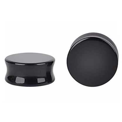 HQLA 1 Pair Natural Obsidian Stone Double Flared Flesh Tunnels Ear Plugs Gauges Stretcher Expander - style: 9/16"(14mm)