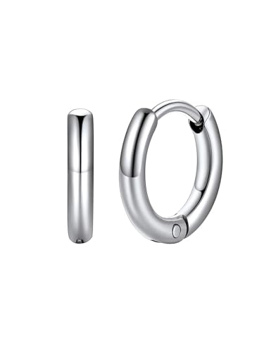 FaithHeart Stainless Steel Black/Silver/Gold Huggie Hoop Earrings for Men | Hypoallergenic Small Hoop Earrings Lightweight Sleeper Earrings Waterproof Cartilage Piercing Jewelry Gift 8-16mm - color: Silver-Round, size: Diameter 8mm