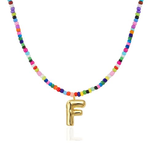 Colorful Initial Necklaces Gifts for Girls Kids Teens, 6-18 Year Old Girl Birthday Gift Teen Girl Gifts Trendy Stuff Gold Bubble Letter Pendent Necklace Jewelry - style: F
