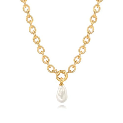 SOFYBJA Saint Benedict Necklace Drop 18K Gold Toggle Medallion Coin Cross Pendant Necklaces Religious Jewelry Catholic Gift for Women - color: baroque pearl