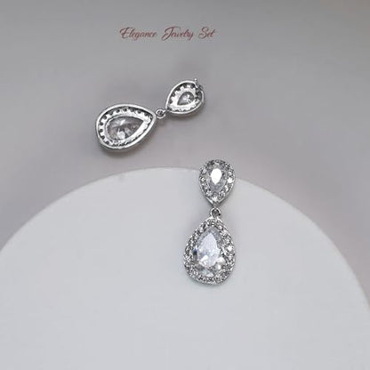 Bridal Jewelry Set for Women, Cubic Zirconia Teardrop Bride Bridesmaid Necklace and Earrings Set for Wedding Prom Formal - color: White Gold