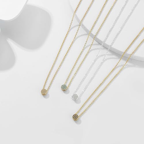Valloey Rover Gold Necklaces for Women | Dainty 14K Gold/Sterling Silver Plated Cubic Zirconia Star Moon Pendant Necklaces Twist Rope Chain Simple Jewelry for Women - style: CZ-dot