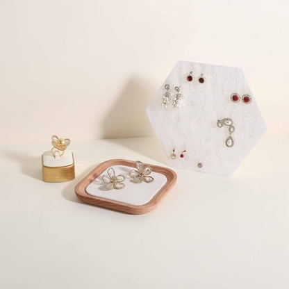 velvet Jewelry organizer tray, Beech wood Jewelry Display Plate, Beige Jewelry Viewing Tray, Jewelry showcase tray for Necklace Bracelet Ring Earring stand holder (Cream-Small, 5.1x 5.1 in) - size: Small