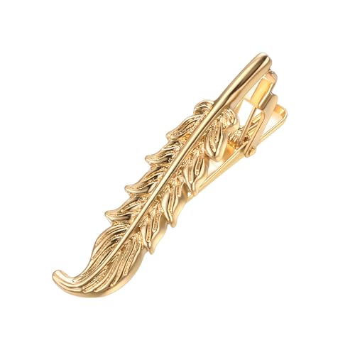 Yoursfs Feather Tie Clip For Men Stylish Tie Bar Metal Clasp Necktie Pin Business Wedding Clamp - style: gold